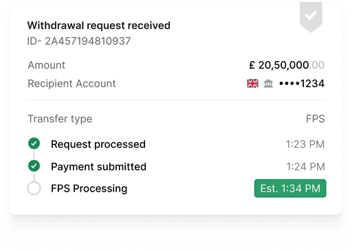 Closeup of a Withdrawal request on the CopperRoute platform.